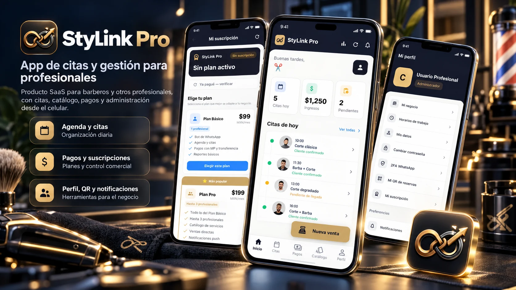 StyLink Pro, aplicación de agenda y gestión para profesionales y negocios de servicios creada por Fundev Studio
